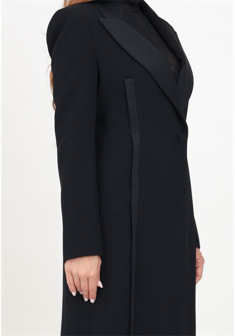 Black women's coat with shiny satin details SIMONA CORSELLINI | A24CECP001-01-TENV00080003